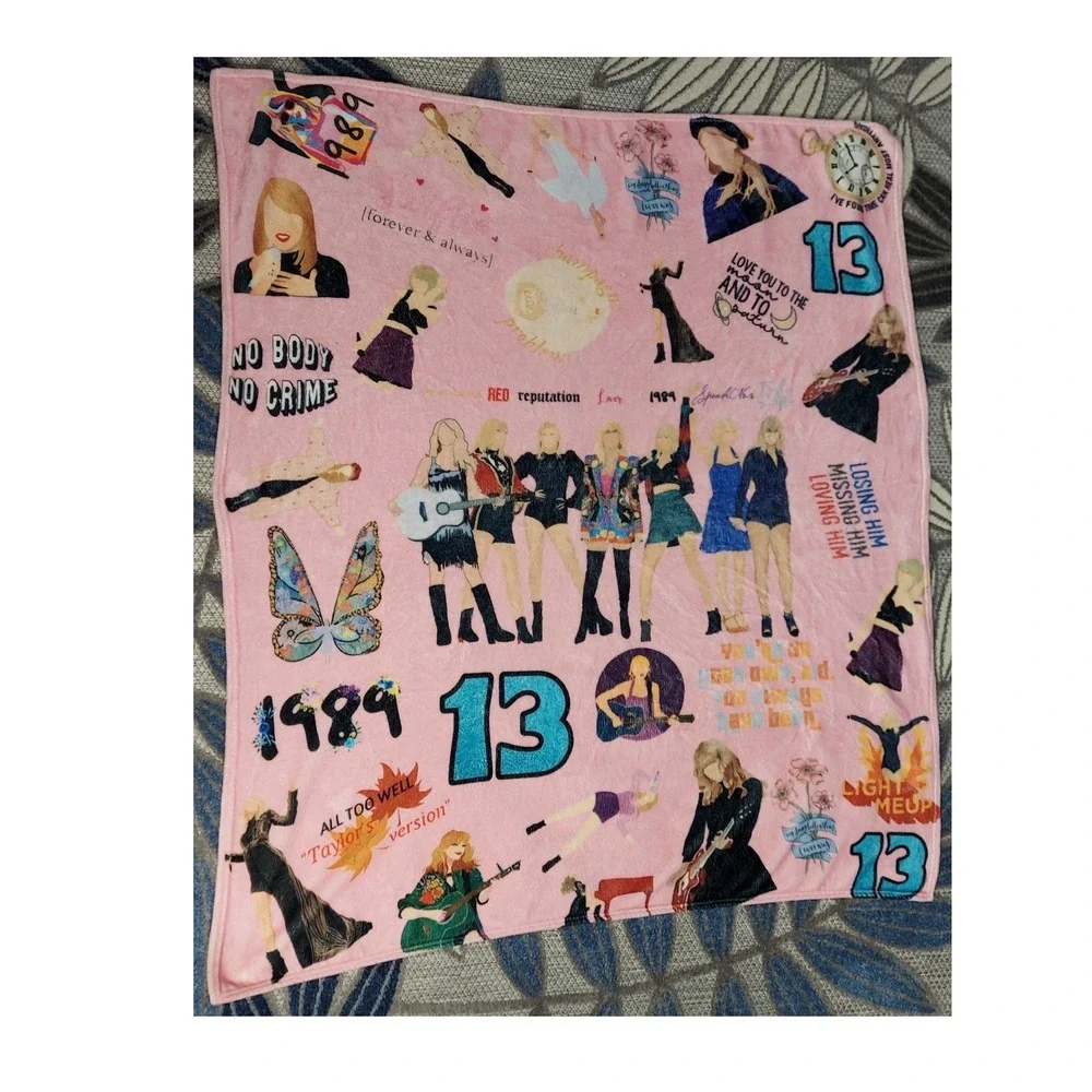 Taylor Swift Eras Pink Plush Lightweight Throw Blanket Swiftie Collage 50